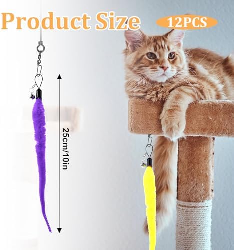 Cat Worms Refills for Wand, 12 PCS Cat Wand Attachments Worms Toy Interactive Kitten Worm Replacements Feather Worm Teaser Refills - Image 2