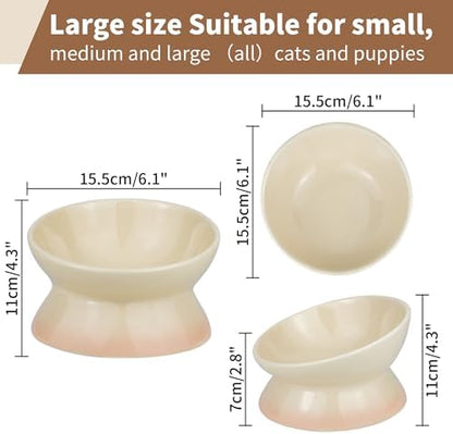 Cat Bowl Elevated Cat Bowls Whisker Friendly Cute Ceramic Tilted Food Bowls for Indoor Cats 6.1 Inch Wide 15° Raised Kitten Supplies Dishwasher and Microwave Safe Yellow Cats Water Bowl - Image 2