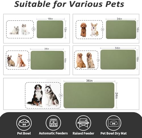 HotLive Dog Food Mat - Absorbent Cat Mat for Food and Water, No Stains Pet Feeding Bowl Mat, Easy to Clean Pet Placemats, Quick Dry Dog Water Dispenser Mat for Messy Drinkers | Green 18"x 28" - Image 4