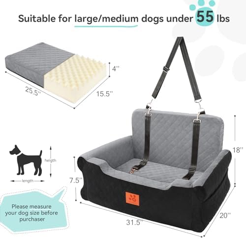 Dog Car Seat for Large/Medium Dogs Up to 55 lbs, Car Dog Bed 2 Small Dogs - Image 2