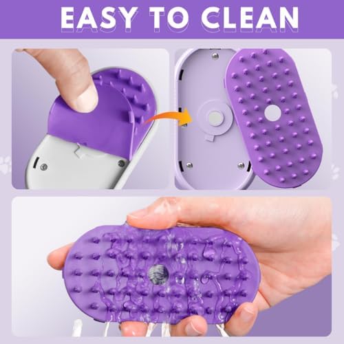 Cat Steam Brush for Shedding, 4-in-1 Rechargeable Pet Grooming Brush for Cats & Dogs, Anti-Static, Massage, Cleaning & Combing with Gentle Steam, Removes Loose Hair & Tangles (Purple) - Image 5