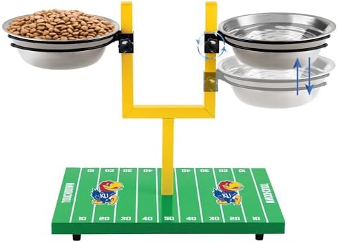 NCAA Kansas Jayhawks Goalpost Football Field Dog Feeder – Adjustable Elevated Dog Bowls with Stand, 2 Stainless Steel Bowls, Non-Slip Rubber Feet, Raised Pet Feeder for Large & Small Dogs by PETSFIRST