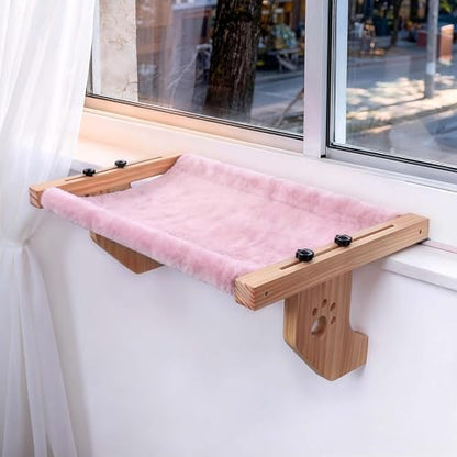 ESPETS Wooden Cat Window Bed for Large Cats, Pink Cat Window Perch Hammock - Image 2