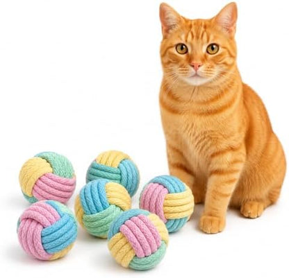 Cat Chew Balls – 6-Pack Rope Cat Toys with Crinkle Sound, Soft and Durable, for Indoor Cats, Kittens, Teeth & Gum Health by Unknown