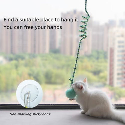 3Pcs Cat Spring Toys with Ball Hanging Kitten Toys Pets Interactive Toy Cat Ball Toys with Bell Long Tail Elastic Soft Plush Cat Toys for Indoor Kitten and Cats (yellowbluegreen, 3pcs) - Image 5