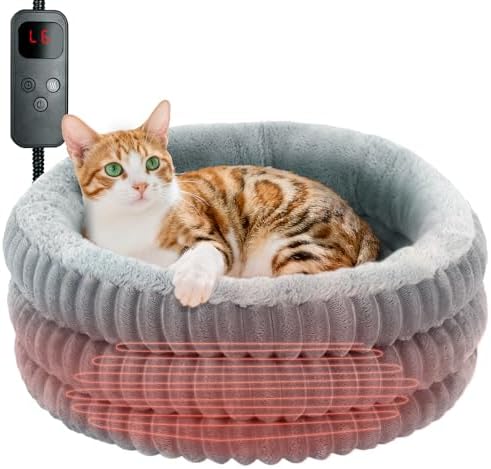Heated Cat Bed Indoor, 20" Round Donut Deep Sleep Calming Heated Pet Beds for Cats and Small Dogs, Comfort Electric Thermal Cat Warming Bed with Adjustable Heating Pad, Washable and Indoor Use by Unknown