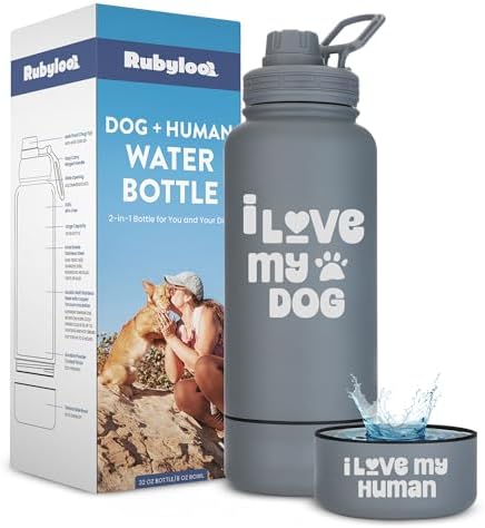 Rubyloo Dog Water Bottle with Detachable Bowl for Dog Lovers, I Love My Dog by Rubyloo