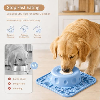 Dog Licking Slow Feeder Bowl with Rolling Ball Anti-Gulping, 2 in 1 Dog Non-Slip Lick Mat, Edible Silicone for Wet Food, Yogurt, Bone Broth, Nutrient Solution Blue - Image 3
