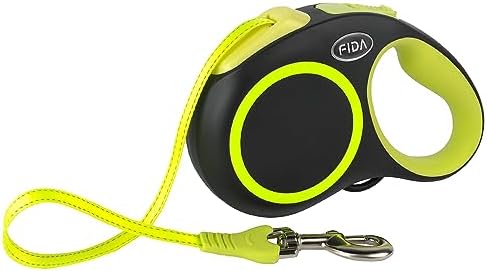 Fida Retractable Dog Leash, Reflective 16ft Heavy Duty Pet Walking Leash for Medium/Large Dog up to 110 lbs, Tangle Free. One-Hand Brake (Large, Neon Yellow) by Fida