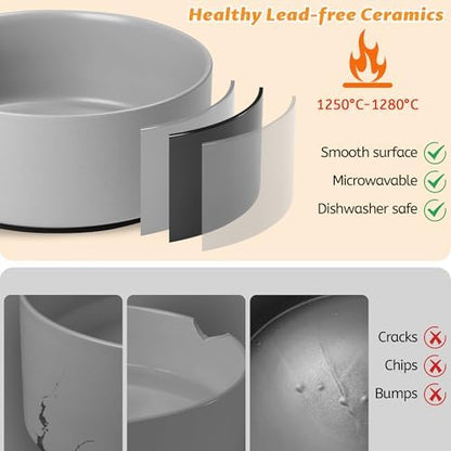 Large Dog Bowls, Non Slip Heavy Ceramic Dog Food and Water Bowl with Silicone Base, 8" Pet Feeding Bowl for Small, Medium, and Big Dogs (Grey, 8 Inches) - Image 5