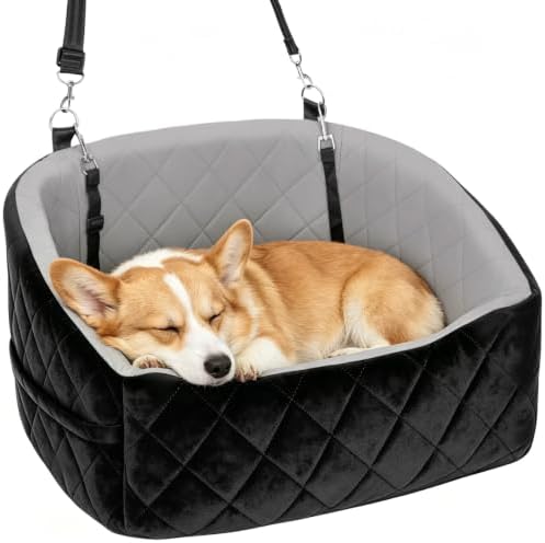 2-in-1 Cat Dog Car Seat for Small Dogs up to 30 lbs Reversible Cool & Warm Pet Travel Bed with Raised Bolster Sides Anti-Slip Base Washable Cover and 2 Safety Tethers by Unknown