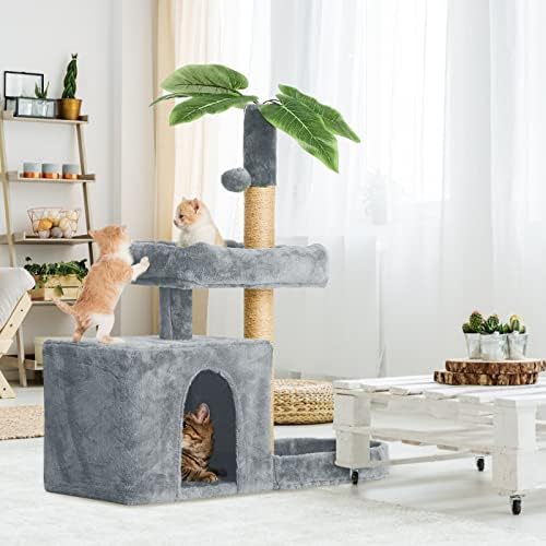31.5inch Small Cat Tree Tower Condo for Indoor Cats, Soft Plush Multi-Level Climbing Tree Cat House with Cat Cave, Scratching Post, Sisal Rope, Grey - Image 7