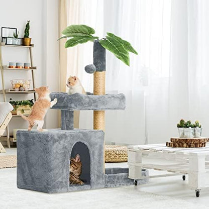 31.5inch Small Cat Tree Tower Condo for Indoor Cats, Soft Plush Multi-Level Climbing Tree Cat House with Cat Cave, Scratching Post, Sisal Rope, Grey - Image 7