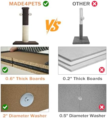 Made4Pets Cat Scratching Post with Sisal & Carpet for Indoor Cats, 23.6" - Image 4