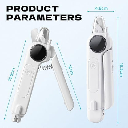 2-in-1 Pet Nail Clipper with LED Light and Digital Display – Upgraded Cat and Dog Nail Grinder with Safety Guard, USB Charging, Splash-Proof, Low-Noise, Pain-Free Nail Trimmer (White) - Image 7