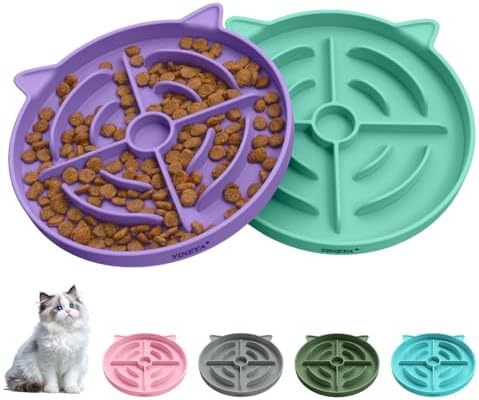 YINEYA 2 Pcs Silicone Slow Feeder Cat Bowl, Cat Slow Feeder for Food Training, Interactive Puzzle Bowls for Puppy, Kitten Dishes to Prevent Overeating, Treat Toys Suitable for Dry and Wet Food by YINEYA