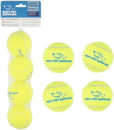 Best Pet Supplies Interactive Squeaky Dog Chew Toy, Ideal Dog Toys for Chewers, Small, Medium & Large Dogs, and Fetch Lovers - Tennis (Yellow), Small (Pack of 4) by BestPetSuppliesLLC