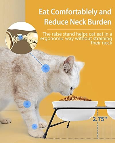 Anti-Vomiting Raised Cat Bowls - 2 × 13 oz Ceramic Cat Food & Water Bowls with Non-Slip Stainless Steel Stand, Dishwasher Safe for Indoor Cats - Image 2