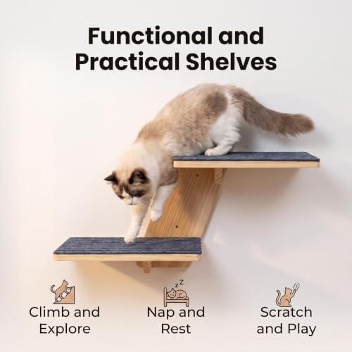 FlyonSea Large Cat Wall Shelves, Solid Wood Wall Mounted Cat Climbing Perch - Image 2