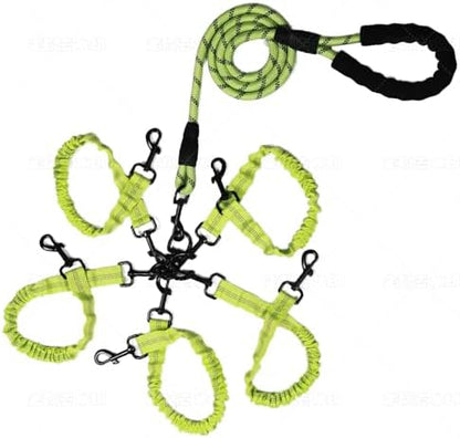 Dog Double Leashes,Rope Bungee Five Leash with Padded Handle Removable for 5 Dogs,Tangle-Free, Padded Handles, 360° Swivel Control (Green, 5 Way) by Y-ANNJYA