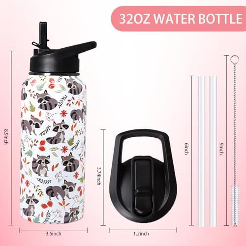 32oz Racoon Stainless Insulated Aater Water Bottle with Straw,Racoon Gym Hiking Sports Coffee Mug Cup Water Bottles,Racoon Gifts for Women,Racoon Decor Stuff Accessories - Image 2