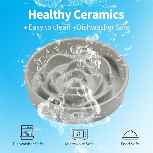 Grey Ceramic Slow Feeder Dog Bowl for Small and Medium Breeds,6.1 in Slow Feeding Bowl,Puzzle Cat Dog Food Bowl for Fast Eater,Maze Dish Puzzle Bowl for Small Dogs and Cats - Image 5