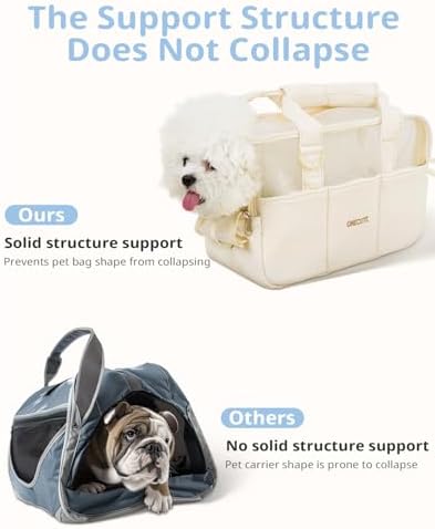ONECUTE Dog Purse Carrier for Small Dogs Rabbit cat with Large Pockets, Cotton Bag, Dog Carrier Soft Sided, Collapsible Travel Puppy Carrier (Beige Breathable, 13.6" L x 6.5" W x 10.0" H) - Image 3