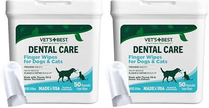 Vet's Best Finger Dental Wipes for Dogs & Cats–Oral Care Wipes for Teeth Cleaning, Fresh Breath, and Tartar Control – Gentle Finger Pads for Pet Dental Hygiene and Plaque Removal,50 Count(Pack of 2) by VetsBest