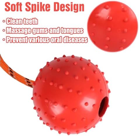 2 Pack Dog Ball, K9 Ball on Rope for Reward, Fetch, Play (Blue and Red) - Image 2