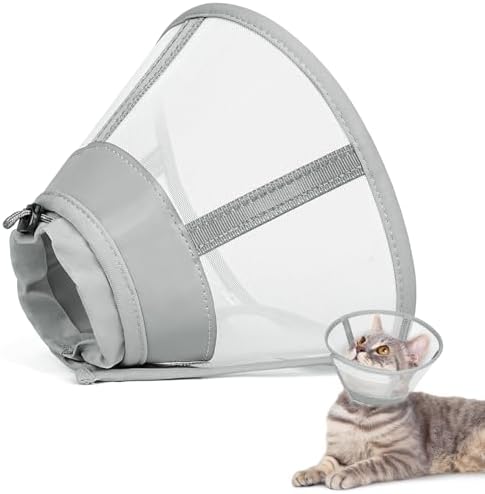 Supet Cat Cone Collar Soft, Air Mesh Recovery Collar to Stop Licking, Breathable Neck Cone Alternative, Lightweight Cat Head Cone Anti Scratch (White,S) by Supet