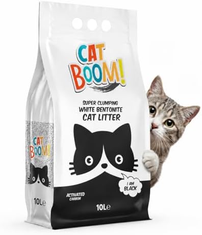 CatBoom Premium White Bentonite Clumping Clay Cat Litter Active Carbon| Super Absorbent Fine Granule Kitty Supplies | 99.5% Dust Free Multi-Cat Formula | Low Tracking Paw-Friendly 18.5 lb by MakroFood