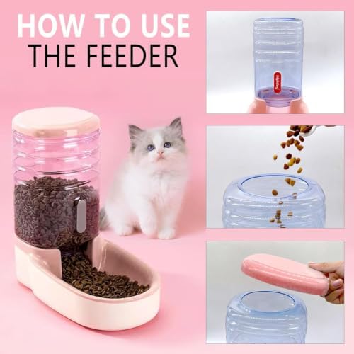 kathson Gravity Dog Food Dispenser Automatic Cat Feeding Food Station 1 Gallon Large Capacity Puppy Food Bowl for Small and Medium Dogs Cats Pink - Image 5