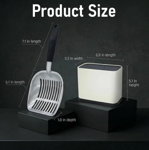 Heavy-Duty Cat Litter Scoop with Holder&Litter Bags, Metal Cat Scooper with Bags, Aluminum Kitty Poop Sifting Shovel Captures All Clumps, Speed Sifter Litter Box Scooper with Cats Caddy - Image 2