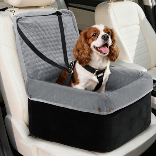 Dog Car Seat for Small Dogs, Travel Pet Car Bed with Removable Waterproof Cover, Memory Foam Dog Booster Seats Up to 35 lbs, Safety Belt and Storage Pocket (Gray) by Unknown