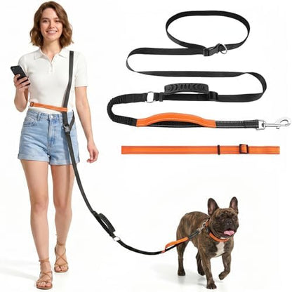 XiaZ Hands Free Dog Leash,Versatile Crossbody Dog Leash with Waist Support Strap,5.9-7.9 FT Waist Belt with Double Handles for Small Medium and Large Dogs Walking, Running and Jogging, Black by XiaZPet