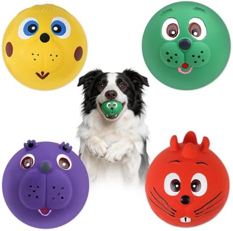 Dog Ball Toy, Smiley Face Squeaky Dog Toys Soft Dog Balls Latex Rubber Squeak Dog Toys for Small Medium Puppy Pet Dog (4 Pack) by Lepawit