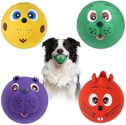 Dog Ball Toy, Smiley Face Squeaky Dog Toys Soft Dog Balls Latex Rubber Squeak Dog Toys for Small Medium Puppy Pet Dog (4 Pack) by Lepawit