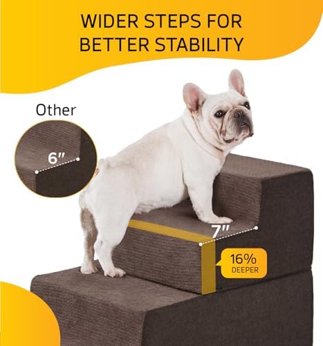 ABCPET Dog Stairs for High Bed, Dog Steps for Bed Couch Sofa, 35D Foam Extra Wide Pet Steps for Small Dogs and Cats, Pet Stairs with Non-Slip Bottom Brown, 4 Steps - Image 5
