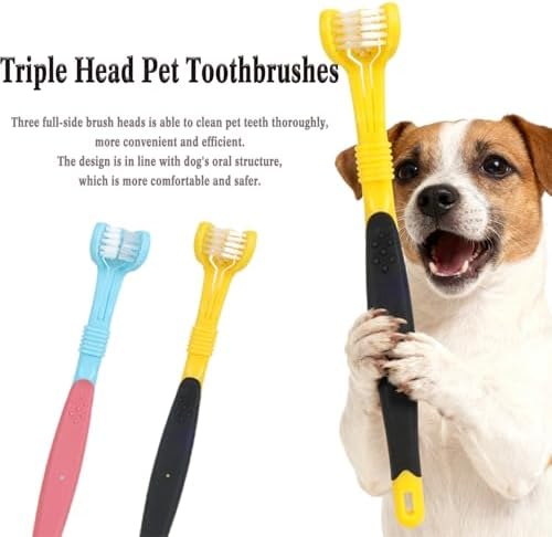 YMCCOOL Triple Head & Double Head Dog Toothbrush Set,360 Degree Toothbrush,Finger Rubber Toothbrush, Multi-Angle Dental Cleaning Brushes forDog Cat Oral Dental Health - Image 3