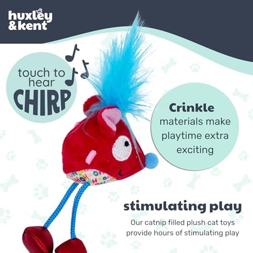 Huxley & Kent Chirpy Plush Cat Toy - Holiday Interactive Catnip Toy with Touch Activated Sounds - Soft with Crinkle & Catnip - Fun Indoor Play - Cheerful Mouse Chirpy - Image 7