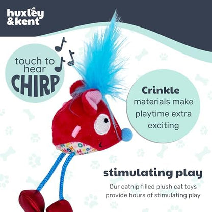 Huxley & Kent Chirpy Plush Cat Toy - Holiday Interactive Catnip Toy with Touch Activated Sounds - Soft with Crinkle & Catnip - Fun Indoor Play - Cheerful Mouse Chirpy - Image 7