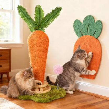 Carrot Cat Scratching Post and Wall Mounted Scratching Mat, Cute Tall Scratching Post,Indoor Nature Sisal Cat Scratcher for Cats and Kittens - Image 6