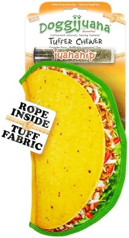 Doggijuana Tuffer Chewer Dog Toy, Taco | Squeaky Refillable Plush Toy by Doggijuana