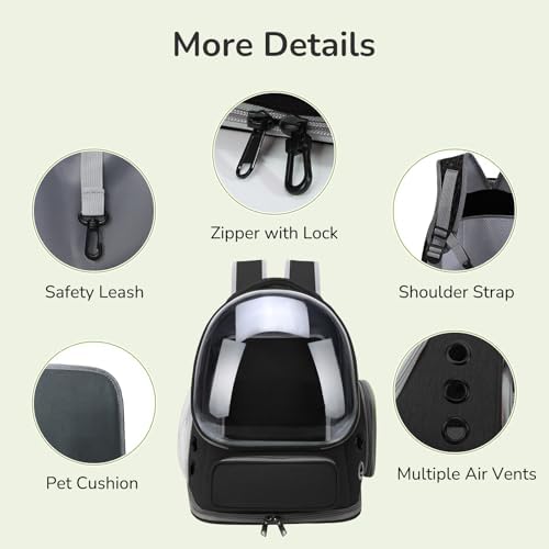 Cat Backpack Carrier for Large Cats, Expandable Cat Bubble Backpack, Dog Carriers for Small Medium Dogs, Airline Approved Pet Carrier for Travel Hiking Outdoor(Black) - Image 6