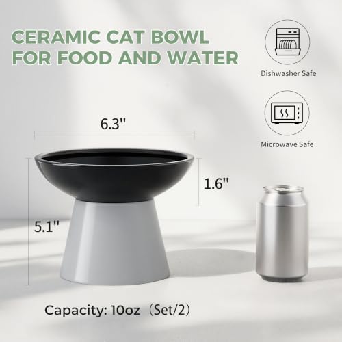LoeJan Ceramic Cat Bowls, Elevated Cat Food and Water Bowls Set, Extra Wide and Raised Ceramic Bowls, Anti-Vomit Whisker-Free Pressure Cat Feeder for Kittens to Adult Cats - Image 2
