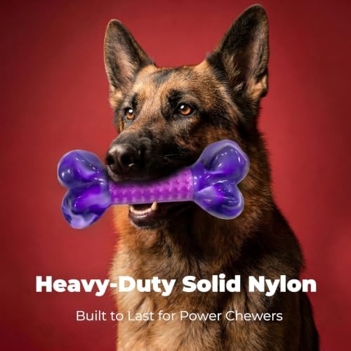 Tough Dog Toys for Aggressive Chewers Large Breed, Dog Chew Bone with Bacon Flavor, Pure Nylon Chew Toy for Medium Large Dogs, Bacon Flavor, Purple - Image 2