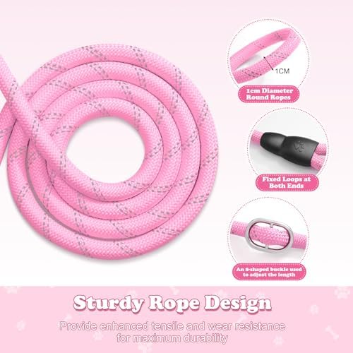 Pawaboo Dog Seatbelt for Car, Reflective Rope with Heavy Duty Buckle, Pink - Image 3