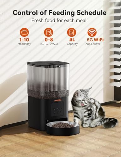 WOPET Automatic Cat Feeder, 5G&2.4G Smart WiFi Pet Feeder with App Control, 4L Capacity, 1–10 Meals per Day, Slow Feeding Mode, 10s Voice Recorder, Timed Cat Food Dispenser for Cats & Small Dogs - Image 2
