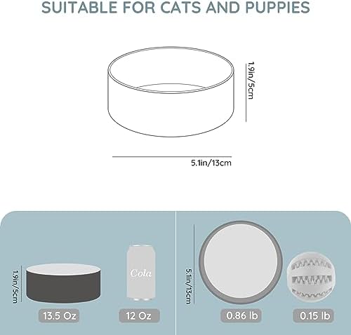SPUNKYJUNKY 13.5OZ Ceramic Dog and Cat Bowl, Modern Cute Weighted Food Water Bowl for Replacement White-Grey (1 Pack) - Image 2