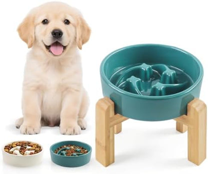 6.3” Elevated Slow Feeder Dog Bowls,Ceramic Slow Feeder Dog Bowl with Stand by Unknown